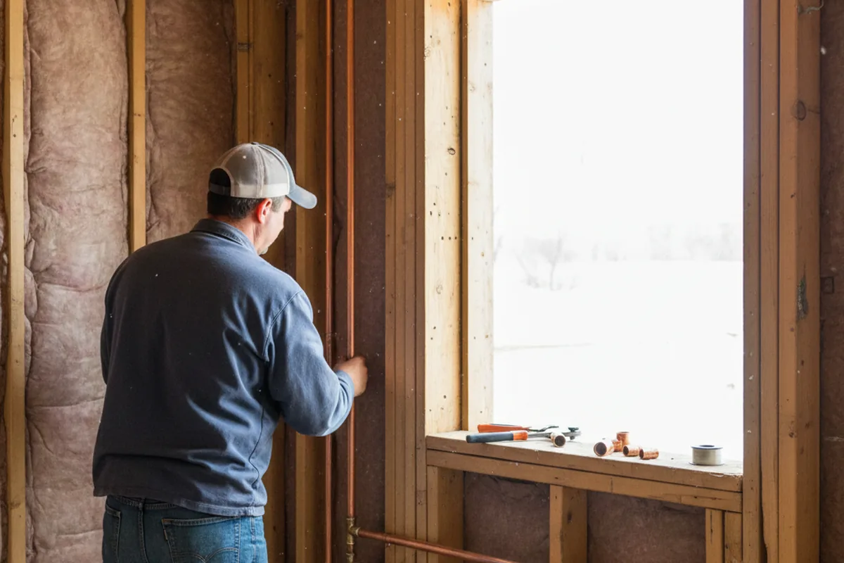 Licensed plumber running new copper supply lines in a Lawrence Township home
