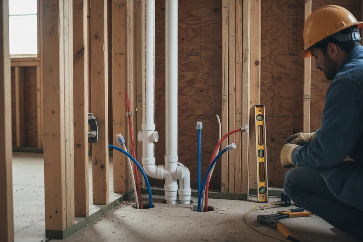 Drain and supply rough-in during Drain Cleaning in Lawrence Township