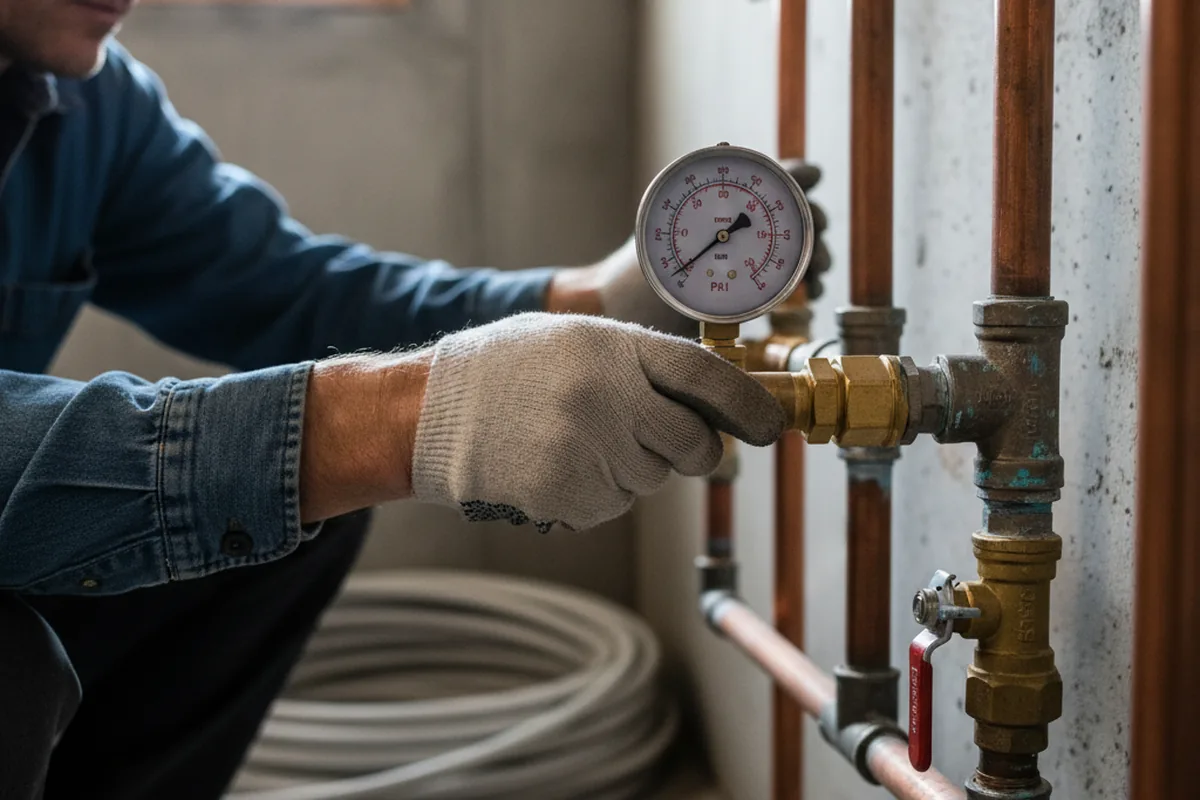 Pressure testing a repaired line during Water Line Repair in Lawrence Township
